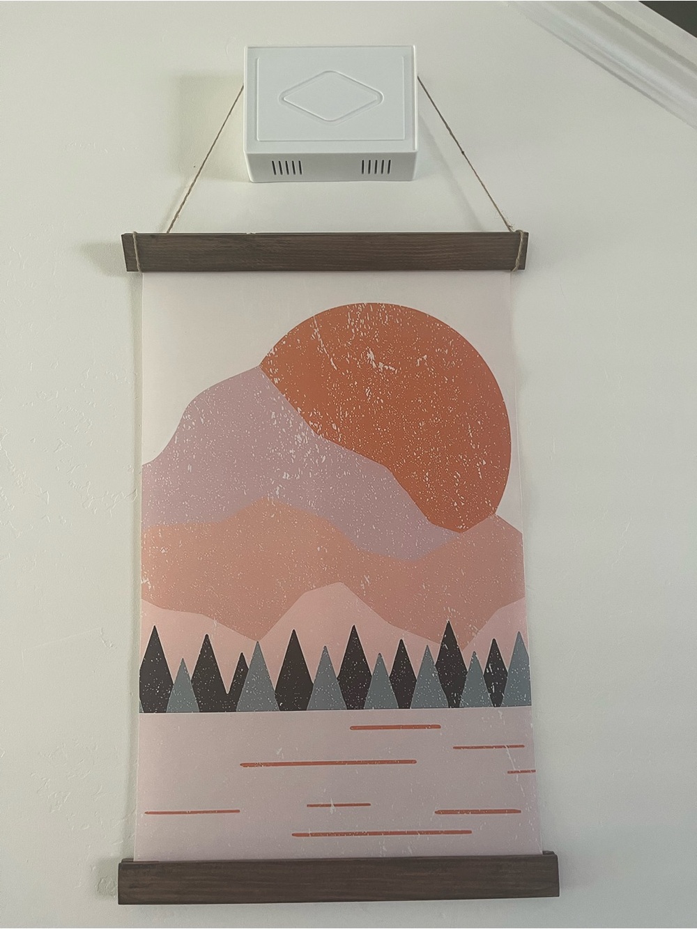 Muted Pink and Terracotta Mountain Print Wall Hanging